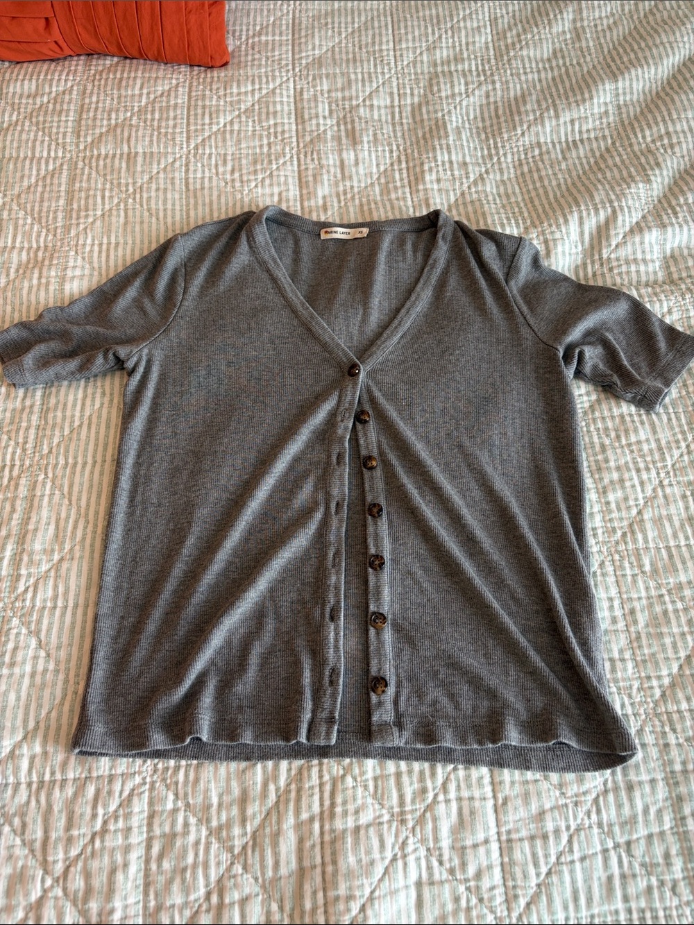 Marine Layer Women’s Short-Sleeve V-Neck Button-Front Top — Gray